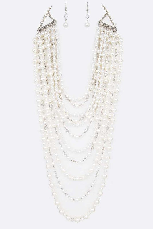 Million Layered Pearl Strands Necklace Set - bertofonsi