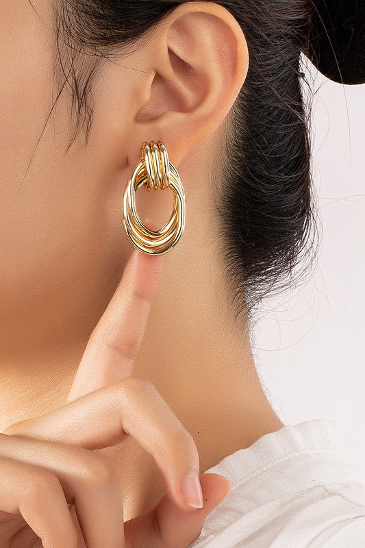 Premium trio metal knot and hoop earrings - bertofonsi