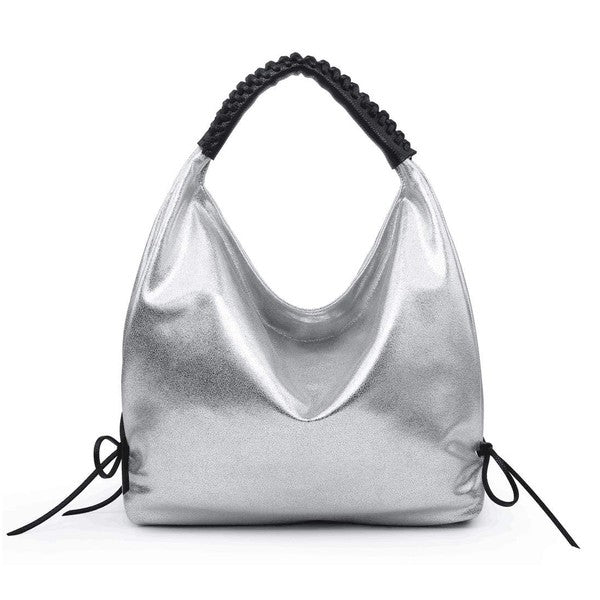 Women hobo bag metallic silver - bertofonsi