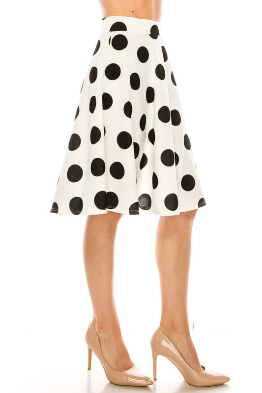 Polka dot printed high waisted knee length skirt - bertofonsi
