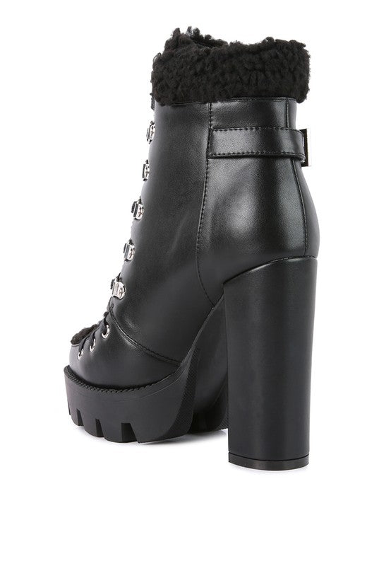 PINES Faux Leather Fur Collared Ankle Boots - bertofonsi