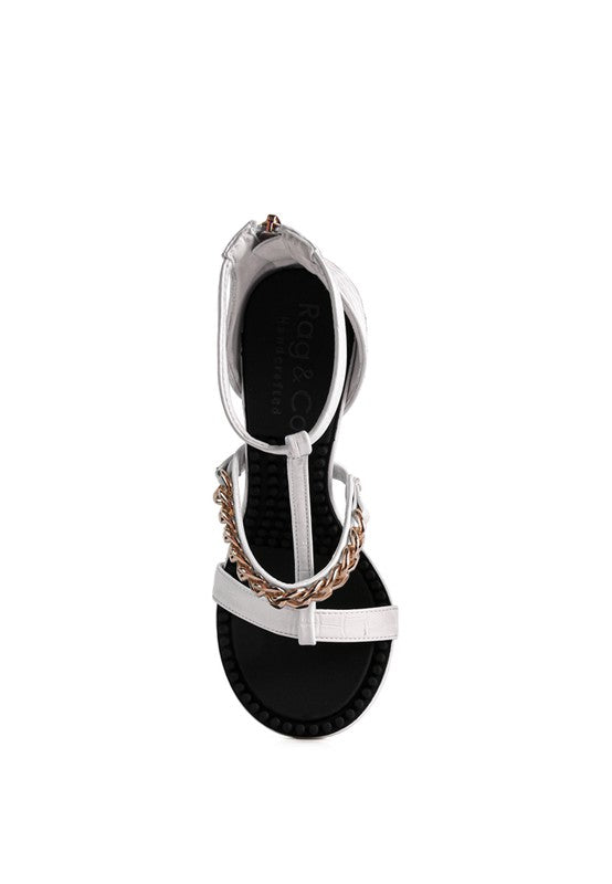 DAKOTA Metal Chain Mid Heel Sandals - bertofonsi