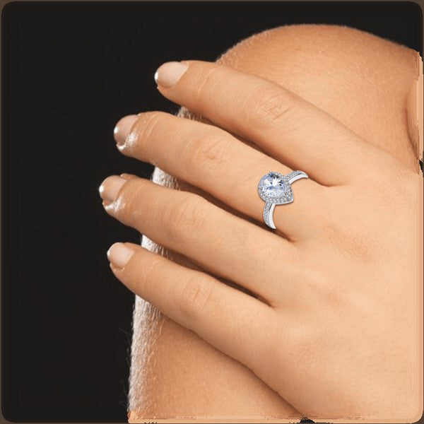 Cubic Zirconia Halo Pear Cut Ring for Women - bertofonsi