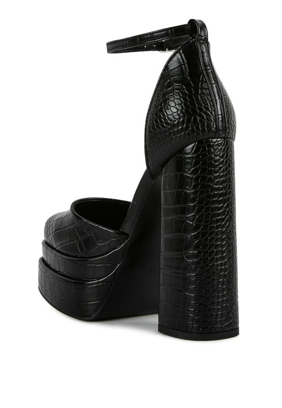 Tempt Me Croc Textured High Heeled Block Sandals - bertofonsi