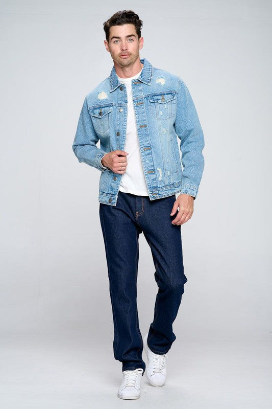 Men's Denim Jacket with Distressed - bertofonsi