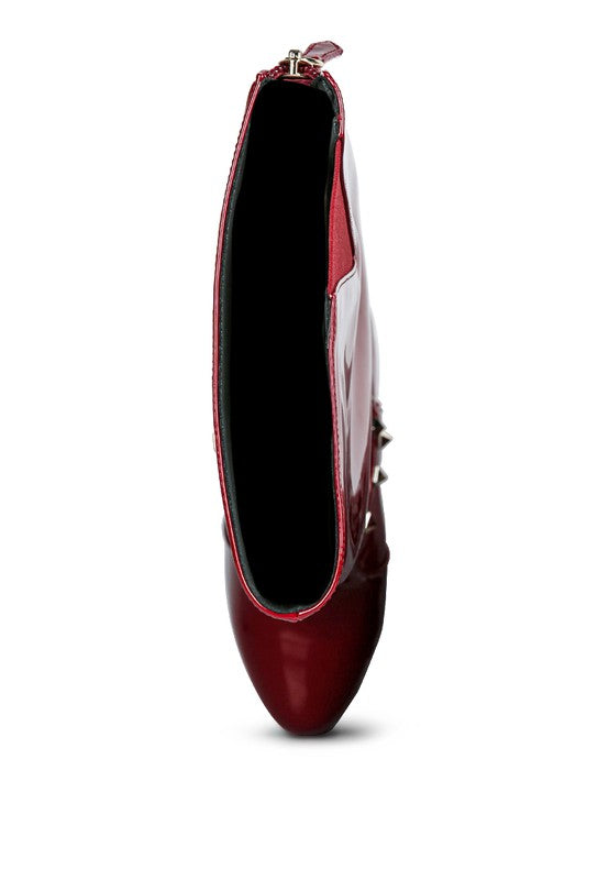 Patent Stiletto Heeled Mid Calf Boots - bertofonsi