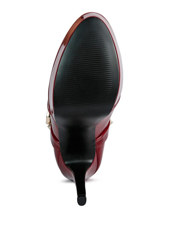 Patent Stiletto Heeled Mid Calf Boots - bertofonsi