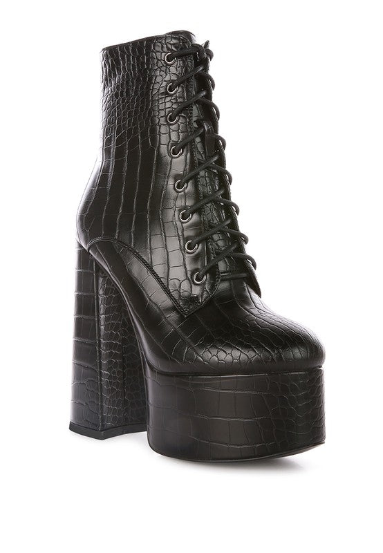 Magdalene Croc High Block Heeled Boot - bertofonsi