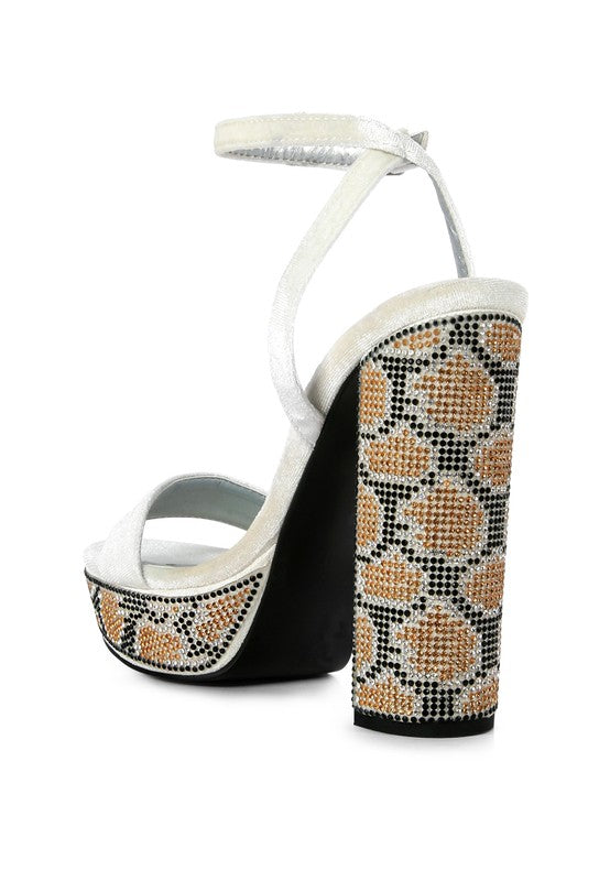 ZIRCON Diamante Studded High Block Heel Sandals - bertofonsi