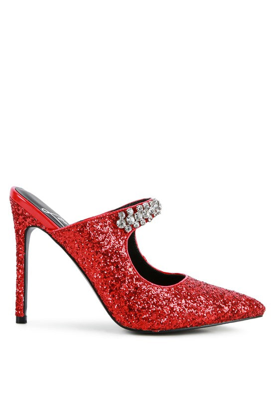 Twinklet Glitter Diamante High Heeled Sandals - bertofonsi