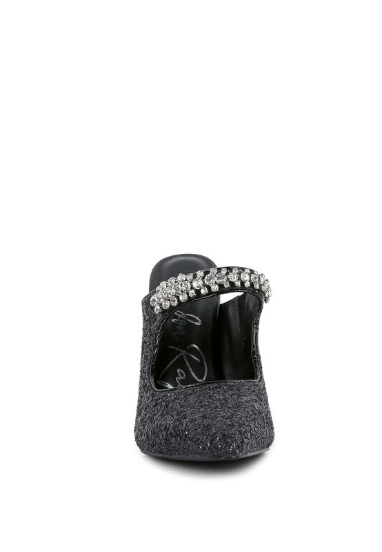 Twinklet Glitter Diamante High Heeled Sandals - bertofonsi