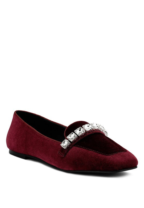 LAMINGTON Handcrafted Velvet Diamante Loafers - bertofonsi