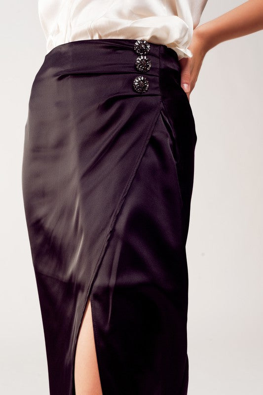 Split front midi skirt in black - bertofonsi