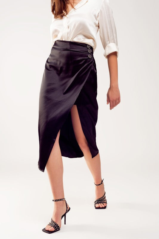 Split front midi skirt in black - bertofonsi