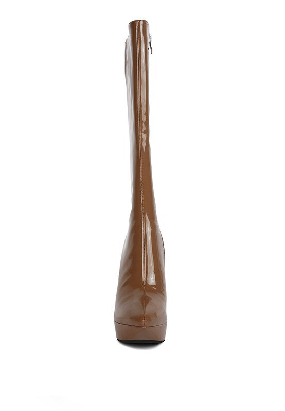 CHATTON Patent Stiletto High Heeled Calf Boots - bertofonsi