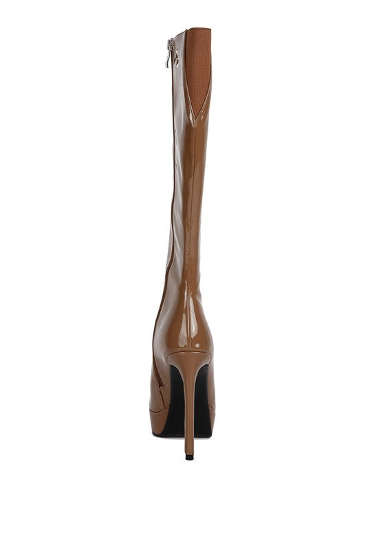 CHATTON Patent Stiletto High Heeled Calf Boots - bertofonsi