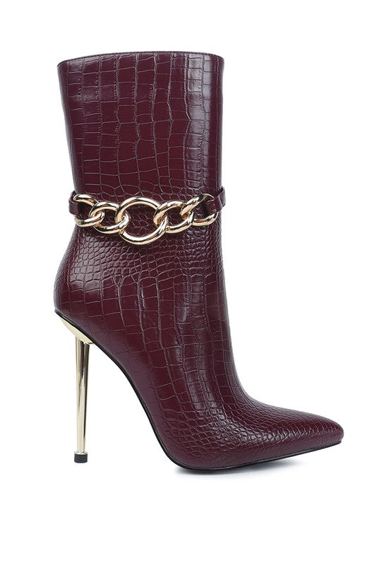 Nicole Croc Patterned High Heeled Ankle Boots - bertofonsi