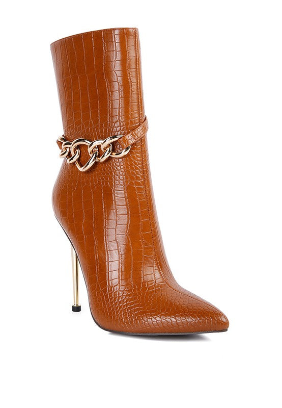 Nicole Croc Patterned High Heeled Ankle Boots - bertofonsi