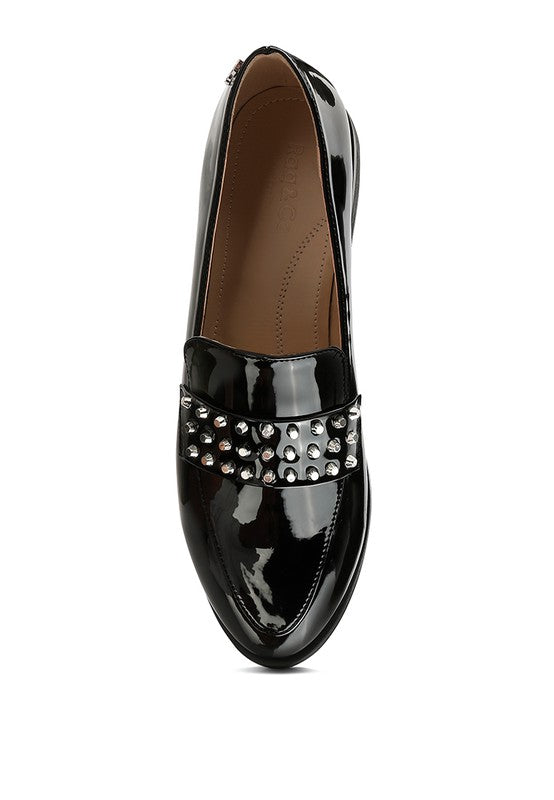 MEANBABE Semicasual Stud Detail Patent Loafers - bertofonsi