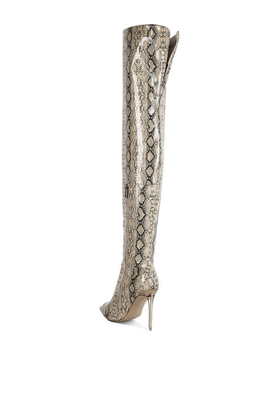 High Drama Snake print Stiletto Long Boots - bertofonsi