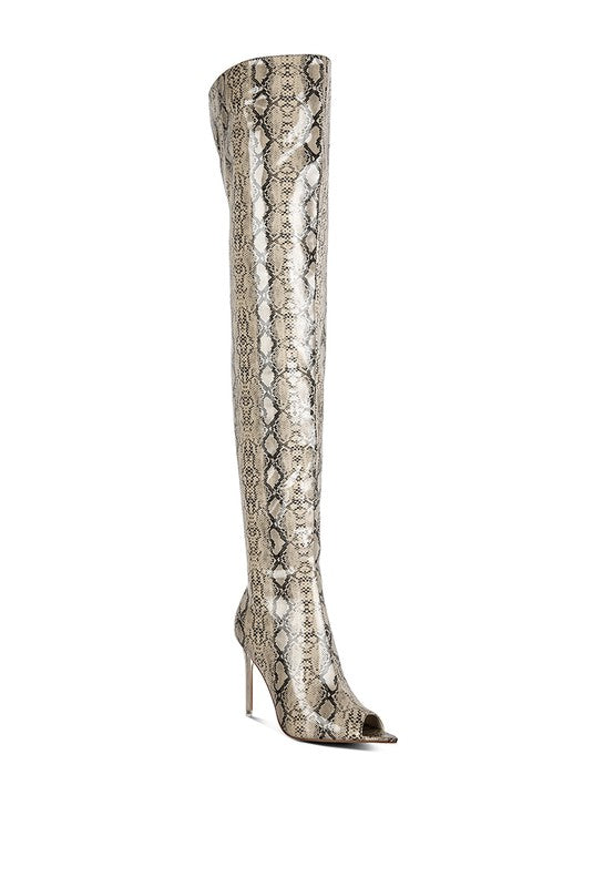 High Drama Snake print Stiletto Long Boots - bertofonsi