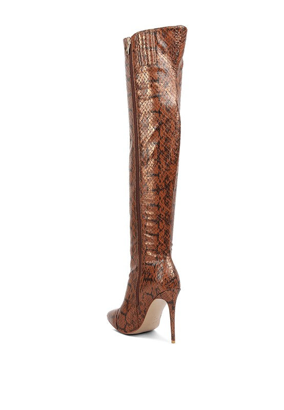 Catalina Snake Print Stiletto Knee Boots - bertofonsi