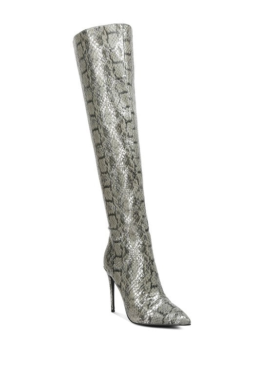 Catalina Snake Print Stiletto Knee Boots - bertofonsi