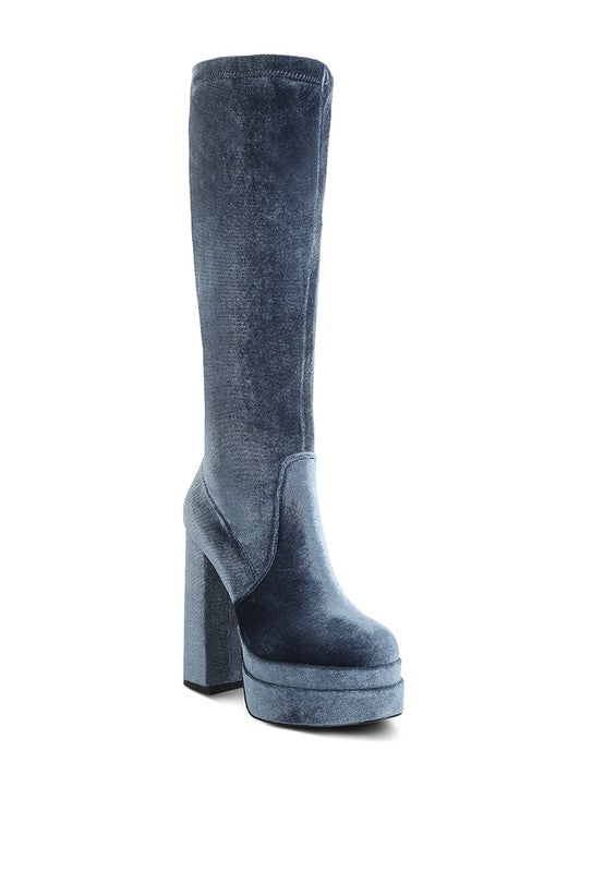 Lazuli High Block Heel Velvet Boot - bertofonsi