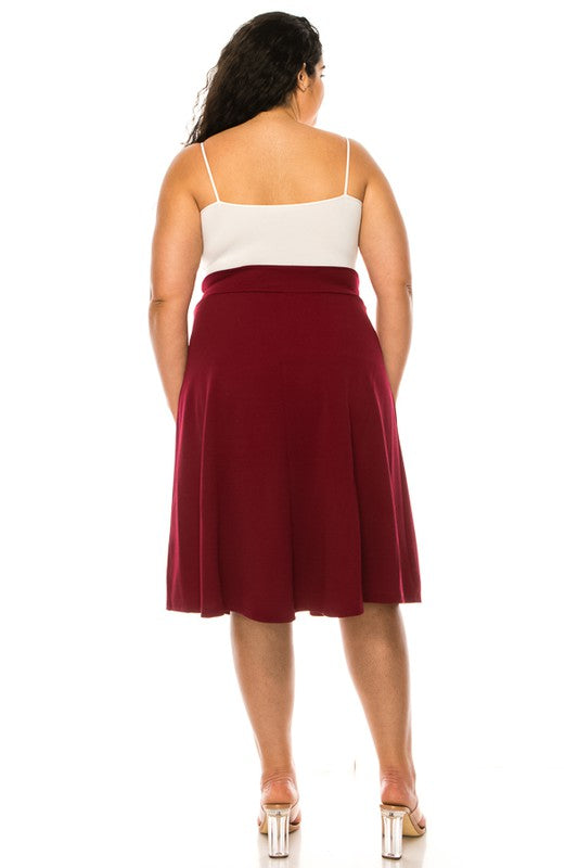Plus size, solid, A-line, knee length skirt - bertofonsi