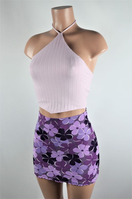 Purple floral mini skirt - bertofonsi