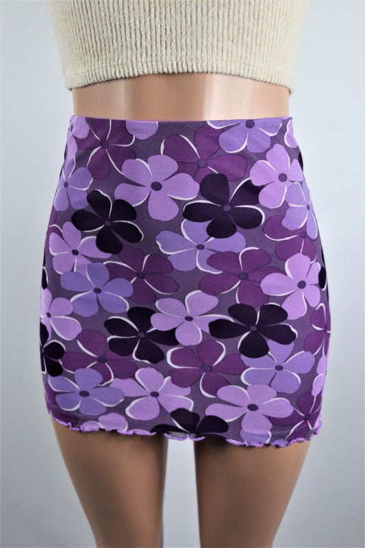 Purple floral mini skirt - bertofonsi
