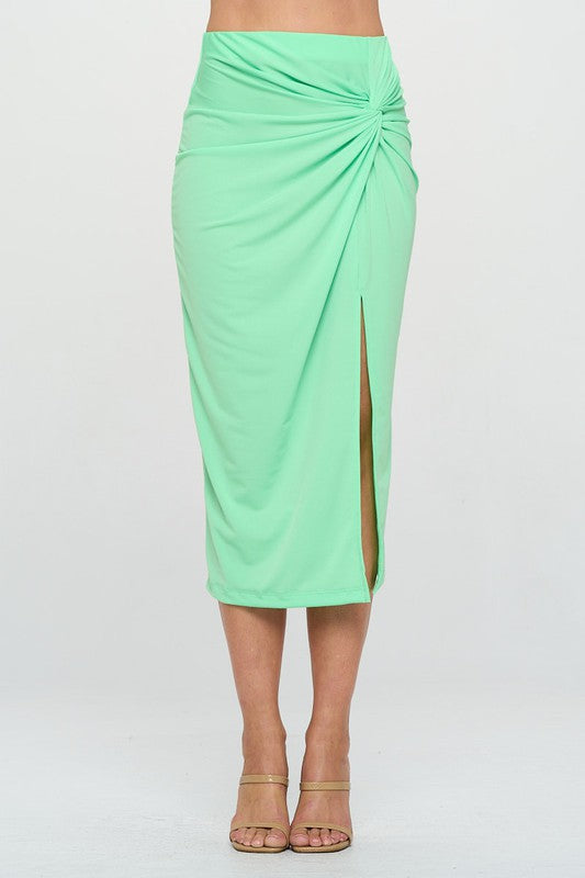 Made in USA Midi Skirt with Front Knot and Slit - bertofonsi