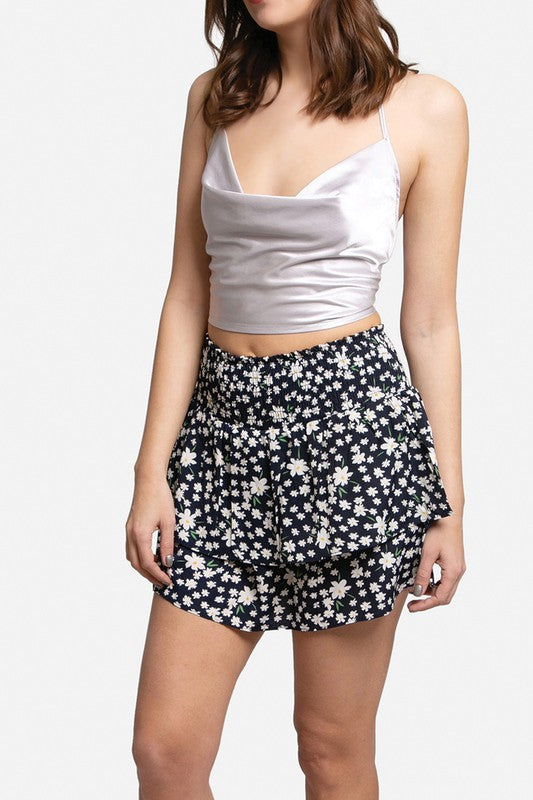 Daisy Pattern Ruffle Tiered Mini Skirt - bertofonsi