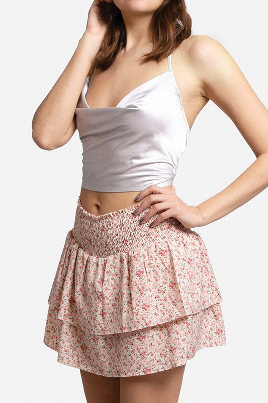 Floral Ruffle Tiered Mini Skirt - bertofonsi