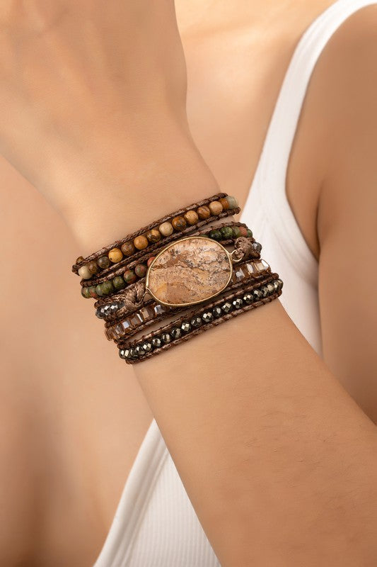 34 inch 5 wraps natural stone boho bracelet - bertofonsi