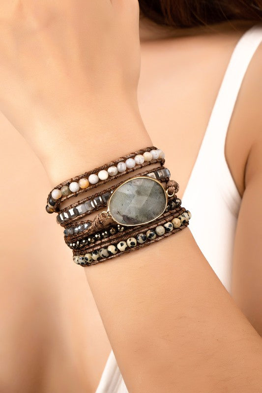 34 inch 5 wraps natural stone boho bracelet - bertofonsi