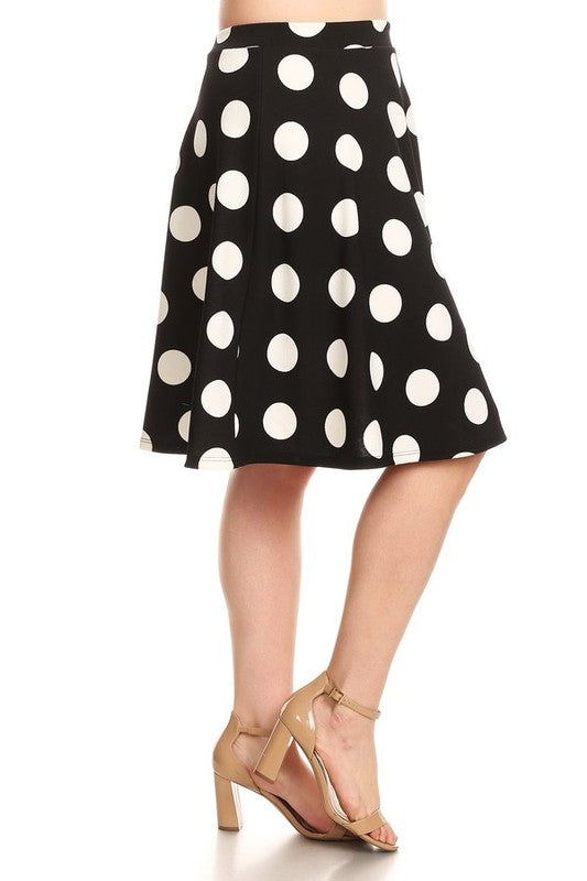 Polka dot printed, high waisted knee length skirt - bertofonsi