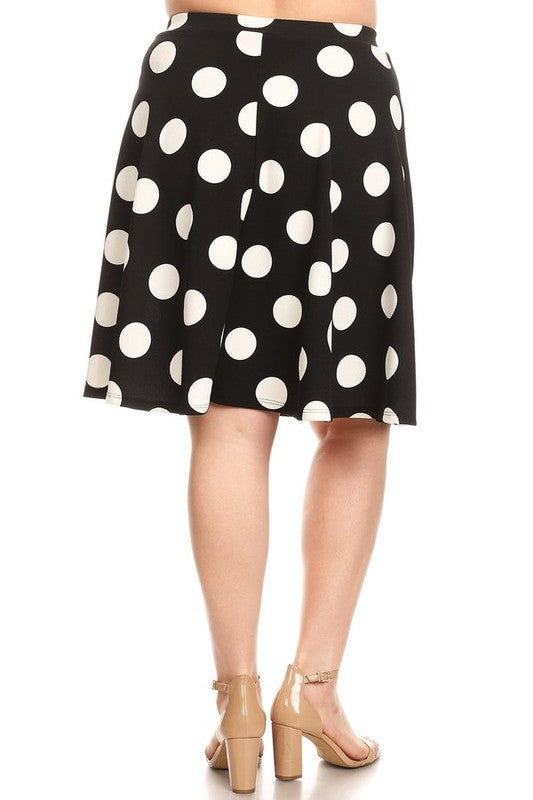 Polka dot printed, high waisted knee length skirt - bertofonsi