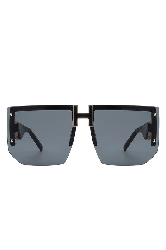 Square Oversize Flat Top Half Frame Sunglasses - bertofonsi