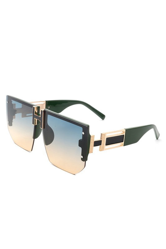 Square Oversize Flat Top Half Frame Sunglasses - bertofonsi