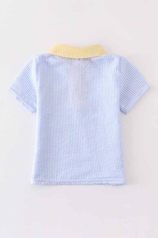 Blue seersuker pocket boy shirt - bertofonsi