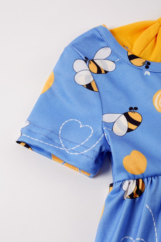 Blue bee print ruffle dress romper - bertofonsi