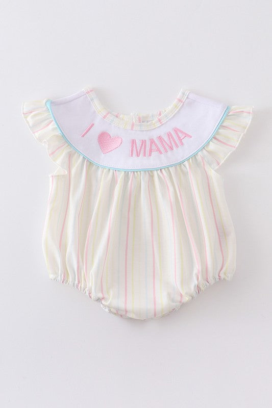 I love MAMA embroidery stripe girl bubble - bertofonsi