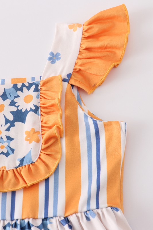 Orange floral print ruffle dress - bertofonsi