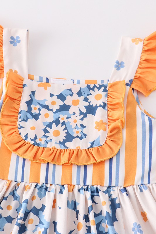Orange floral print ruffle dress - bertofonsi