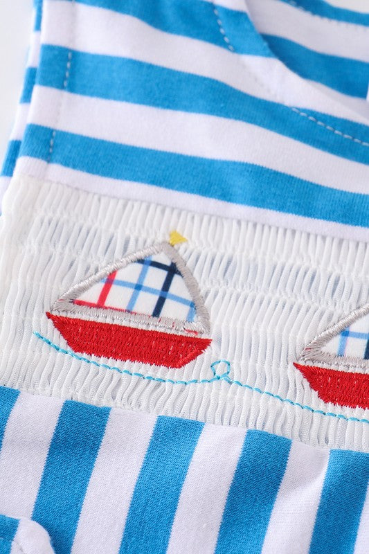Blue stripe sailing boat applique boy jonjon - bertofonsi