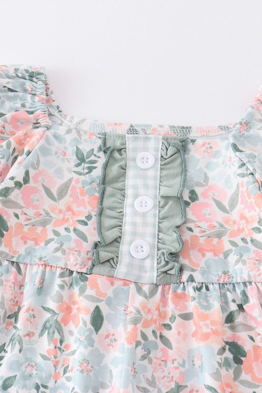 Green floral print ruffle girl jumpsuit - bertofonsi