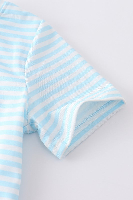 Blue stripe ice cream embroidery boy top - bertofonsi