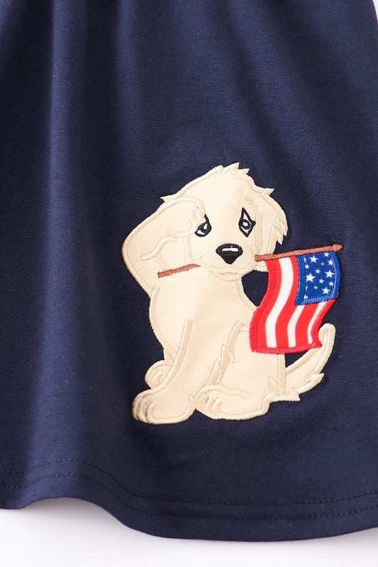 Navy patriotic dog applique girl set - bertofonsi
