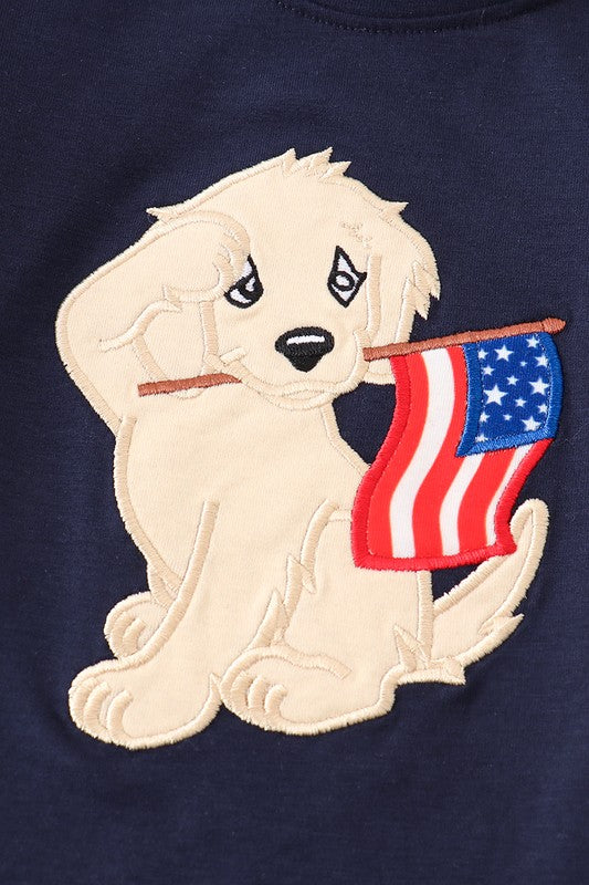 Navy patriotic dog applique boy top - bertofonsi